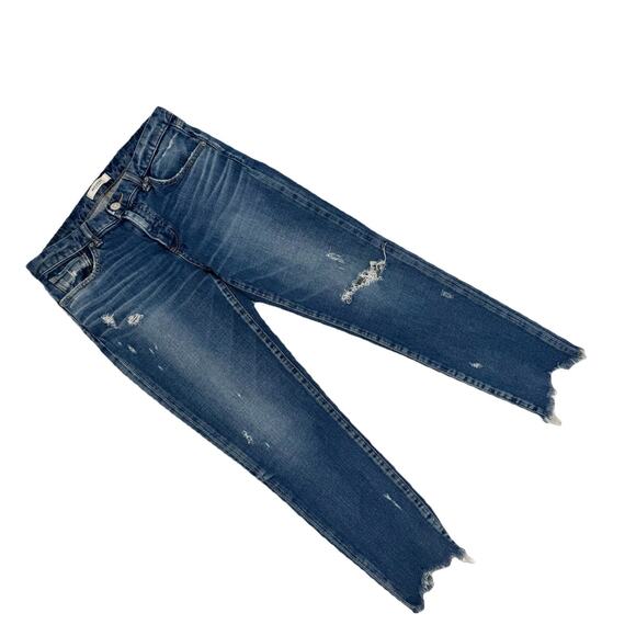 Moussy Vintage MV Mid Rise Heavily Distressed Skinny Jeans Size 29 Raw Hem Ankle - Picture 10 of 10